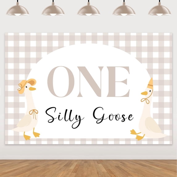 3*5ft One Silly Goose Birthday Backdrop Brown Goose Themed 1st Birthday Party Decor Farm Animal Goose Party Supplies One Silly Goose Photography Background First Birthday Party Decor Banner