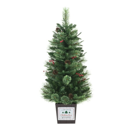 3.5ft Pre-Lit LED Pre-Decorated Potted Cashmere Pine Artificial Christmas Tree, Green, by Holiday Time