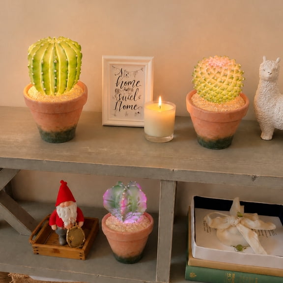 RosyHaven Artificial Succulents in Terracotta Pot with Warm White & Color Changing Light,3Pack Light Faux Cactus Plants Indoor for Table Desk Bathroom Kitchen Bedroom Shelf Decor
