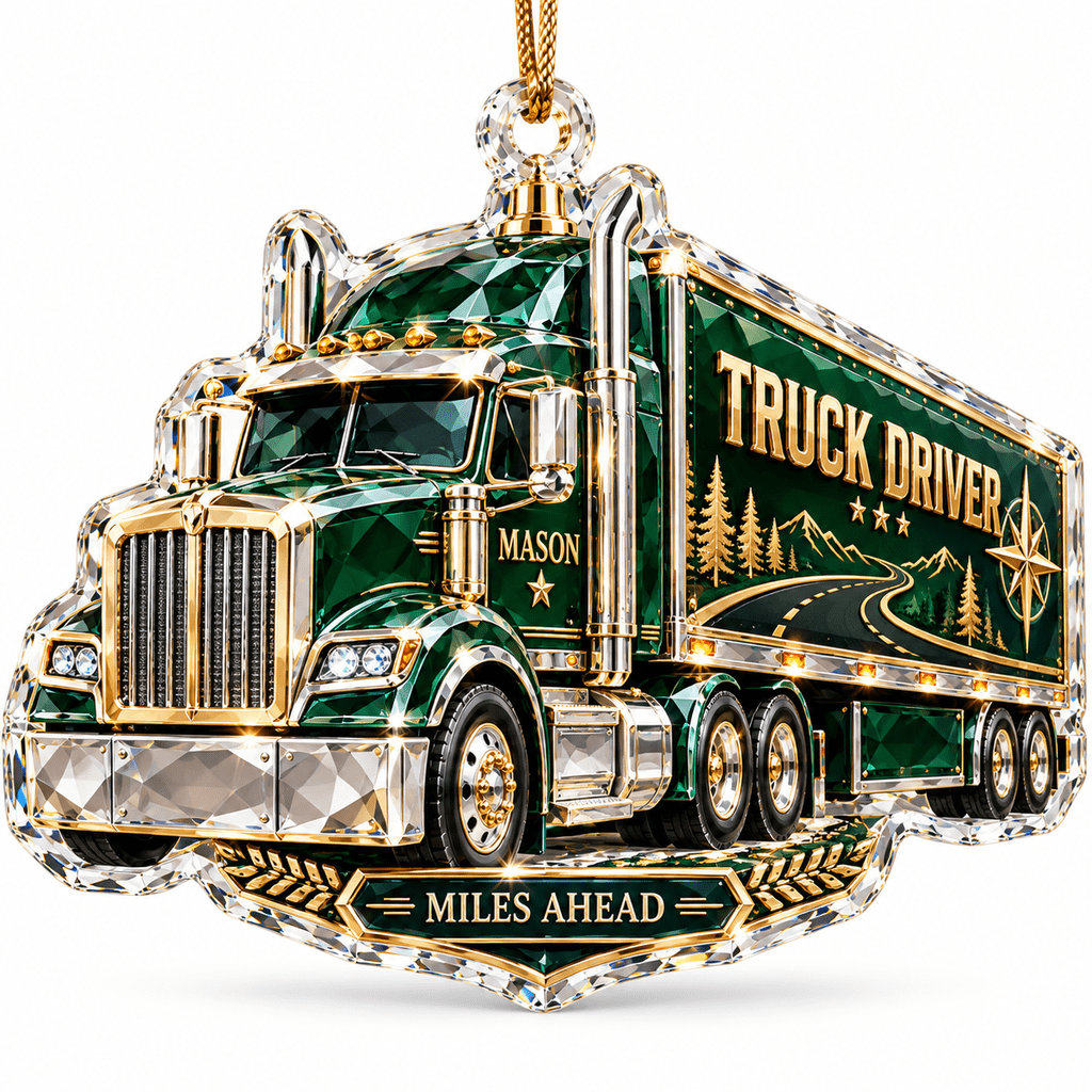 3.5in/4.5in Personalized Green Semi Truck Acrylic Hanging Keepsake for ...