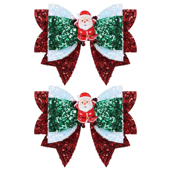 3.5in Glitter Christmas Santa Sequin Bow Clip for Teens Girls Women