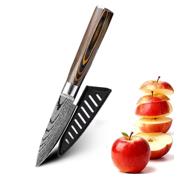 3.5inch Paring Knife Damascus Laser High Carbon Steel Fruit Knife Slicing Knife with Sheath Household Utility Cutter Tool