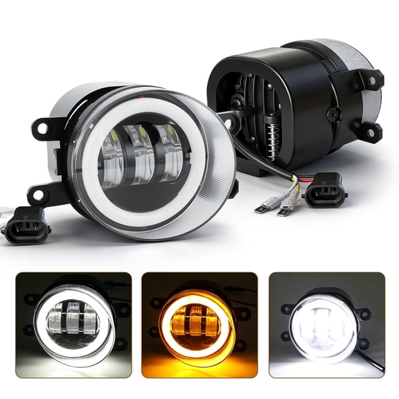 3.5inch Round LED Fog Light Driving Lamp Angel Eye DRL White Yellow Ring 2x