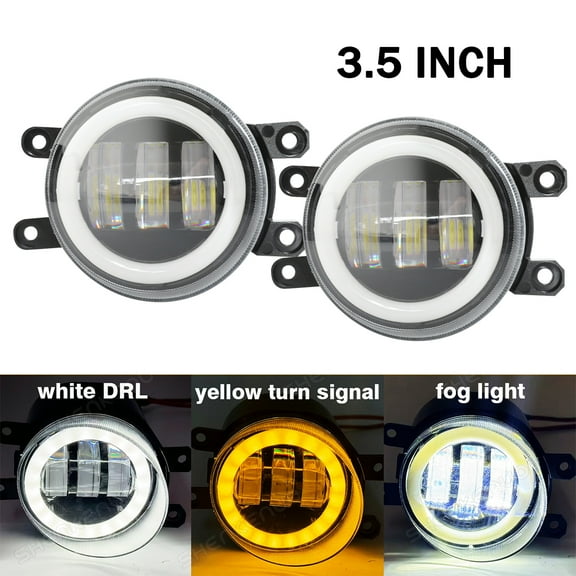 3.5inch Round LED Fog Light White DRL Turn Signal Off-Road Fog Lamp For Car SUV&Motorcycle 30W 6000K Waterproof