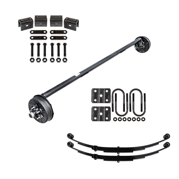 3.5k Heavy Duty Single Trailer Drop Axle Kit with Suspension - Leaf Springs, Hanger & U-Bolt Kit - 73/00 (Loose Spring Seats) / 5x4.5 Bolt Pattern