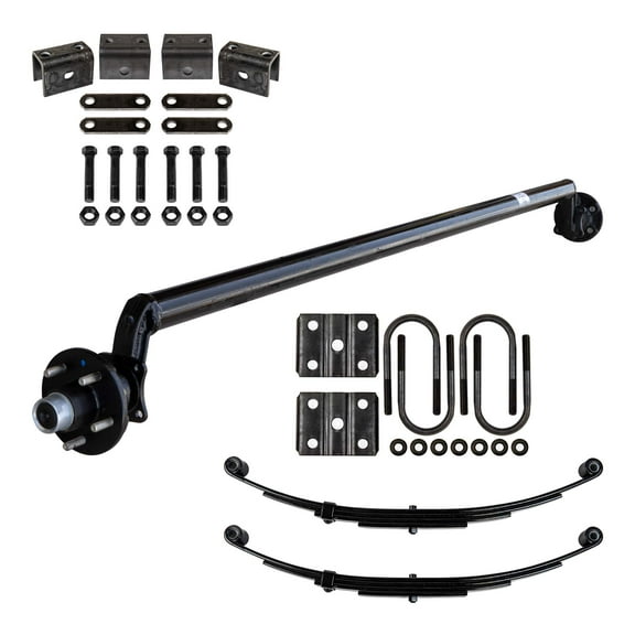 3.5k Light Duty Single Trailer Drop Axle Kit with Suspension - Leaf Springs, Hanger & U-Bolt Kit - 85/00 (Loose Spring Seats) / 5x4.5 Bolt Pattern