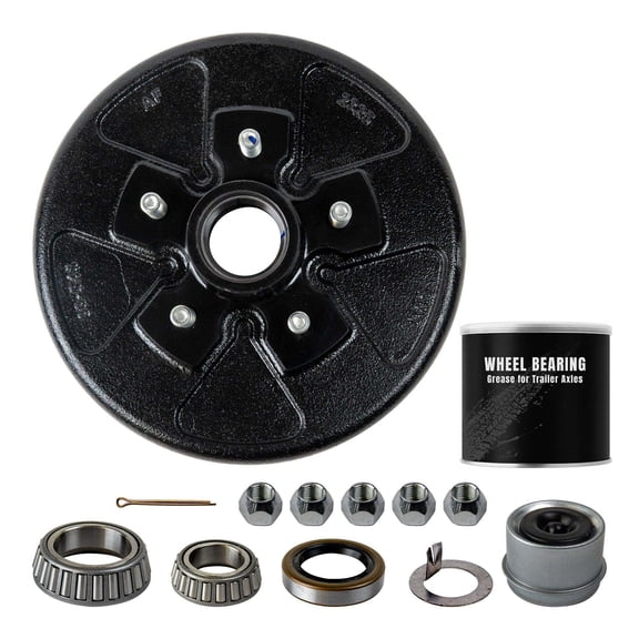 3.5k Trailer Axle Hub and Drum Assembly with Grease - 5 Lug, 5x5 Bolt Pattern