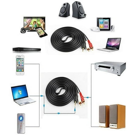 3.5mm 1/8'' Male Stereo Mini Plug Jack To 2 RCA Stereo Phone Computer Audio Speaker Cable-