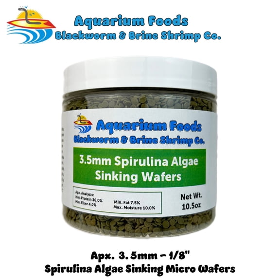 3.5mm - 1/8" Sinking Spirulina, Veggie, Algae Wafers for Bottom Fish, Shrimp, Snails, Crabs, Plecos, Catfish, All Fish - 10.5oz Med Round Jar