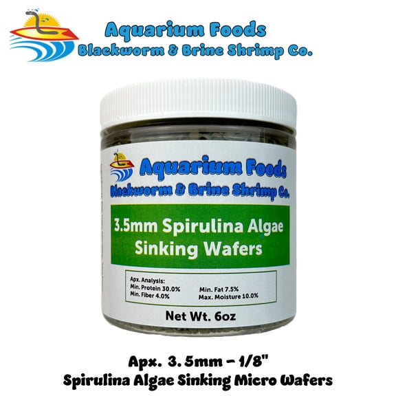3.5mm - 1/8" Sinking Spirulina, Veggie, Algae Wafers for Bottom Fish, Shrimp, Snails, Crabs, Plecos, Catfish, All Fish - 6oz Sm Round Jar