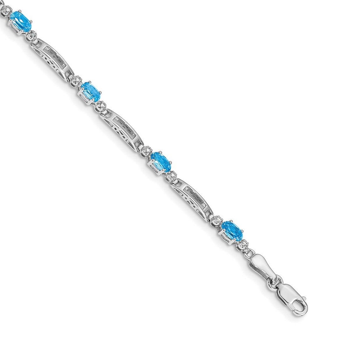ターコイズ　ブローチ 3.5mm 14k White Gold Diamond Blue Topaz Bracelet Jewelry for