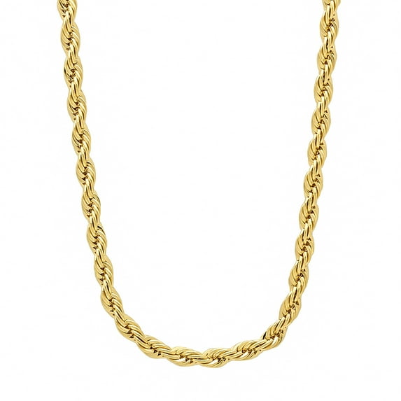 3.5mm 14k Yellow Gold Plated Twisted Rope Chain Necklace, 20 inches