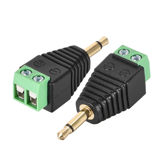 3.5mm 2 Pole Male to AV 2 Screw Terminal Stereo Audio Video Connector Adapter for CCTV Security Camera System, 2pcs