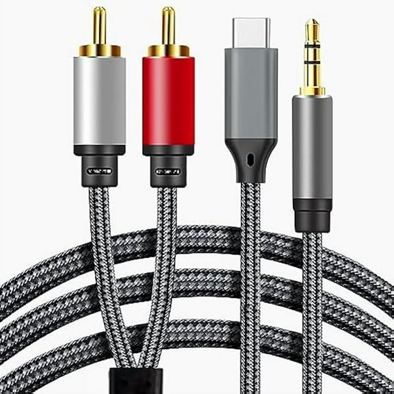 3.5mm to 2 RCA Cable 3.3FT, USB C to 2 RCA Audio Cable, 2 in1 Type C 3.5mm to 2 Male RCA Stereo Jack Y Splitter Cable for Phone,Tablet, Home Theater, DVD, Amplifier, Speaker, Car Stereo