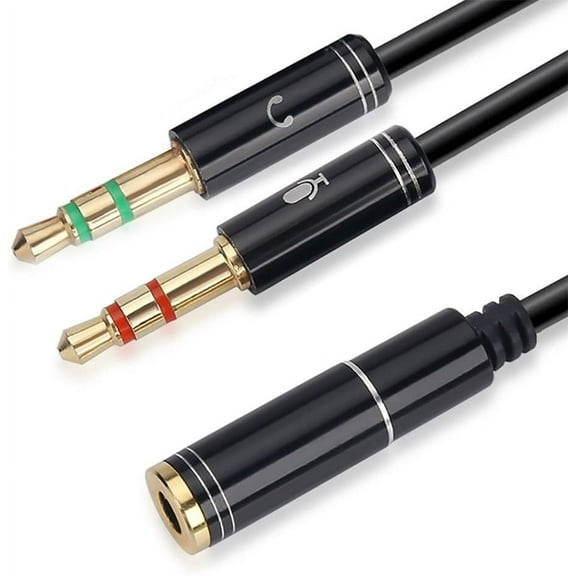 3.5mm 4 Pin Female to 2x3.5mm 3 Pin Male Headphone Converter Head Audio Splitter Y Adapter Cable, 0.3M 1FT (Black)