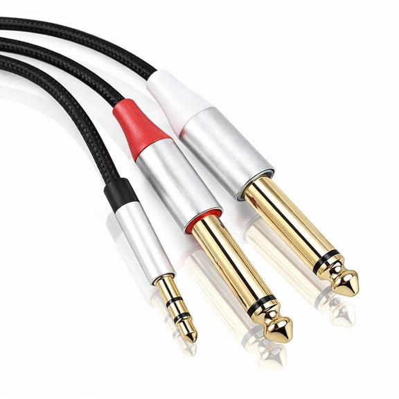 3.5mm to 6.35mm Stereo Y-Splitter Cable 1 m, 1/8 Stereo TRS to Dual 1/4 Mono TS Mini Jack to Jack Breakout Lead Audio Cable for Phones, Mixers, Speakers, Amps and Home Audio Systems