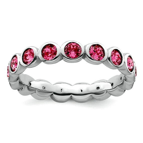 3.5mm 925 Sterling Silver Bezel Polished Stackable October Crystal Ring Size 7 Stackable Ring for Women