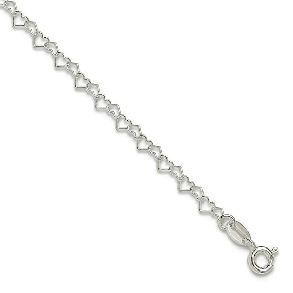 3.5mm 925 Sterling Silver Fancy Love Heart Link 9in. Anklet 9 Inch Anklet for Women - 1.2 Grams