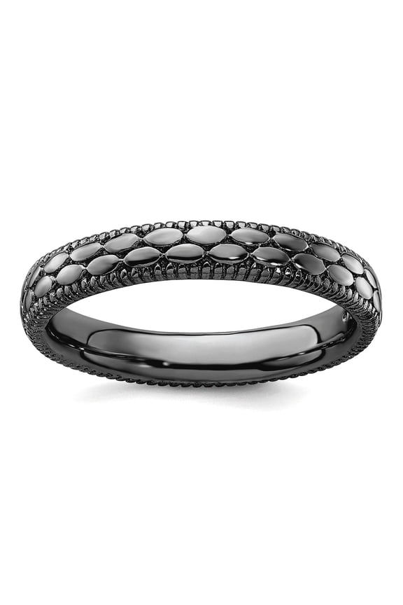 3.5mm 925 Sterling Silver Polished Ruthenium plating Stackable Ruthenium Plated Patterned Ring Size 5 Stackable Ring for