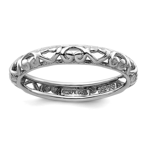 3.5mm 925 Sterling Silver Stackable Rhodium Carved Ring Size 8 Stackable Ring for Women - 2.0 Grams