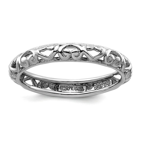 3.5mm 925 Sterling Silver Stackable Rhodium Carved Ring Size 8 Stackable Ring for Women - 2.0 Grams