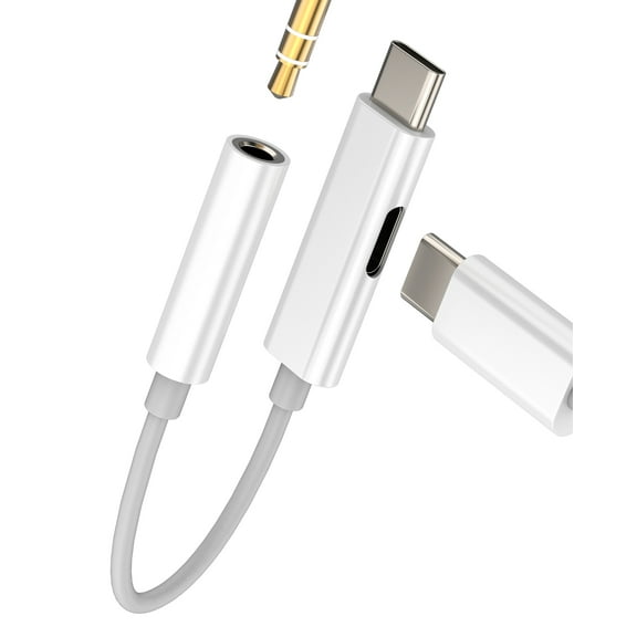USB C to Aux Headphone Jack Adapter(2in1)for Apple Type C DAC 3.5mm Audio Charger Cable Splitter for iPhone 16 15 Pro Max Cord Dongle Compatible for Samsung Galaxy S25 S24 S23 Android Wired for iPad