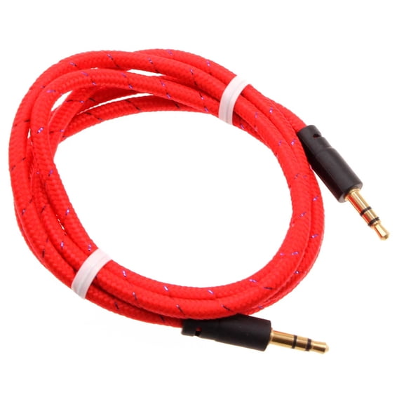 3.5mm Aux Cable Adapter Car Stereo Aux-in Audio Cord Speaker Jack Wire Red X1K for Acer Liquid Jade Primo - Alcatel Onyx, Insight, Apprise, Jitterbug Smart, Avalon V, Go Flip V, My Flip 2 4G