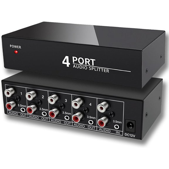3.5mm Aux + RCA L/R Audio Splitter 1 in 4 Out Stereo Analog Audio Distributor Box