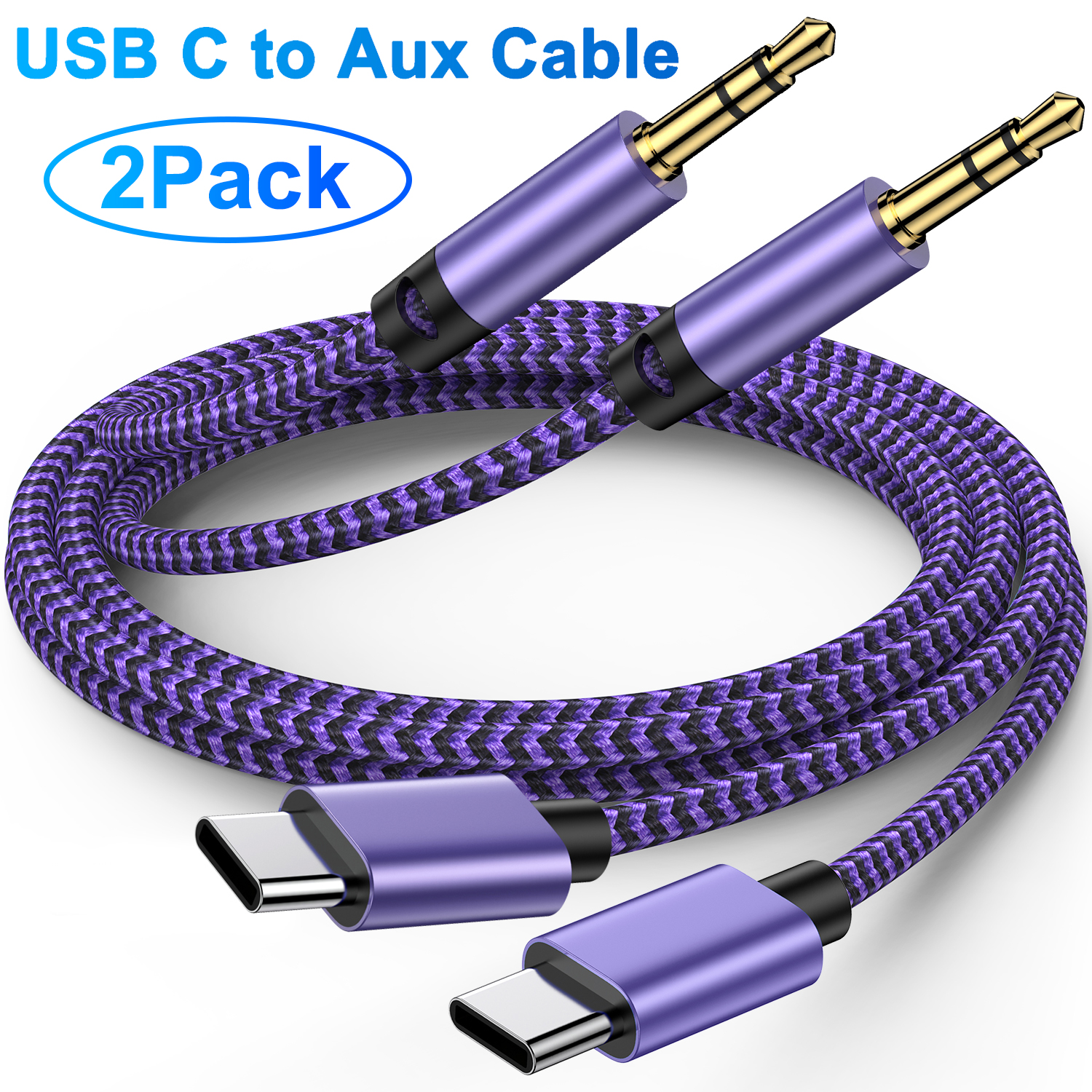 3.5mm Aux to USB C,USB C to Aux Cable SixSim 2PACK Android Aux Cord to
