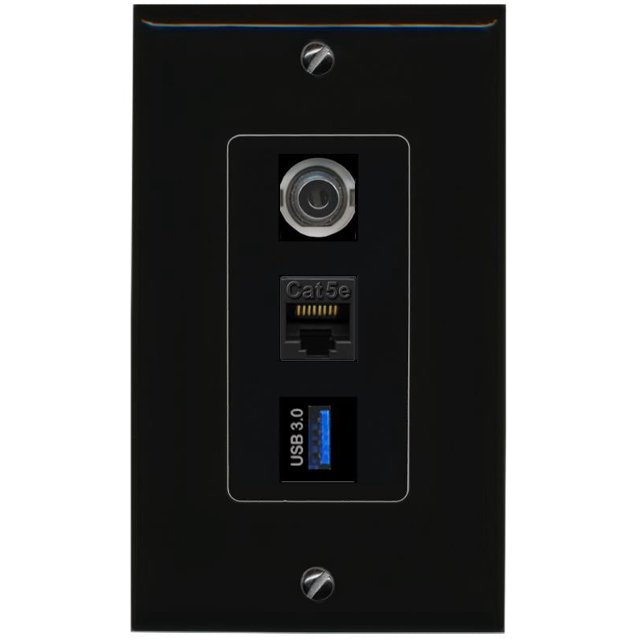 3.5mm CAT5EWHITE USB3 Wall Plate Decorative [Black]