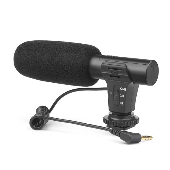3.5mm Camera Microphone With Hot Shoe Mount, Condenser Video Recording Mic For DSLR Camera Interview Vlog Filming, External Stereo Microphone With Adjustable Gain,black