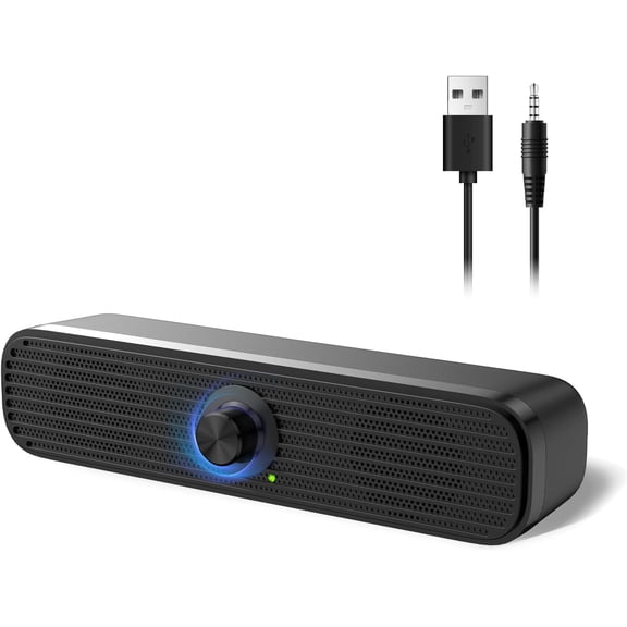 3.5mm Computer Speakers for Desktop Laptop Tablet with Volume Control | USB Powered PC Speakers, Small External Wired, Stereo Sound Audio Plug Windows Mac Linux Monitor