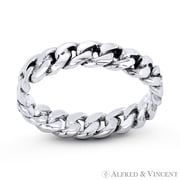 3.5mm Cuban Curb Link Chain Right Hand Eternity Ring Stackable Band in Oxidized .925 Sterling Silver