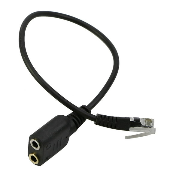 3.5mm Female to RJ9 Jack Adapter - for PC Headset and Telephone, Plastic and Alloy Material, 25cm Cable