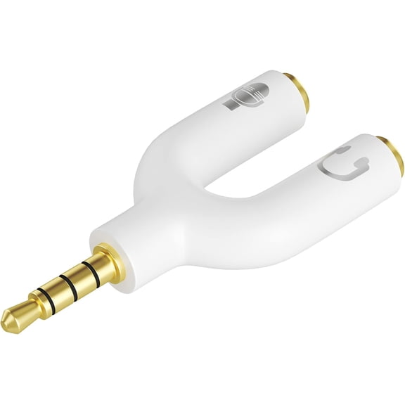 3.5mm Headphone Splitter Adapter, 2 Pack TRRS Male to Dual Female Y Splitter for Audio & Microphone Headset to PC Mic Adapter Compatible with Laptops, Tablets, Phones, PS4/PS5 Controllers, White