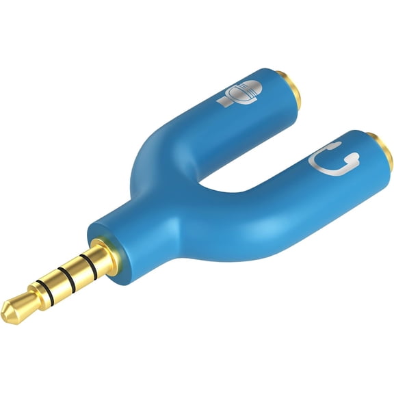 3.5mm Headphone Splitter Adapter, 2 Pack TRRS Male to Dual Female Y Splitter for Audio & Microphone Headset to PC Mic Adapter Compatible with Laptops, Tablets, Phones, PS4/PS5 Controllers, Blue