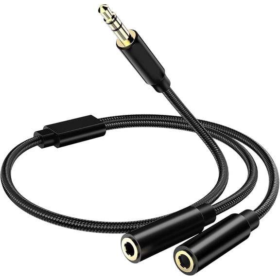 3.5mm Headphone Splitter, Dual Headphone Jack Adapter for 2 Headphones, Audio Stereo Y Splitter Male to Female AUX Extension Cable with Gold-Plated Connectors Compatible with iPhone, iPad, Laptop
