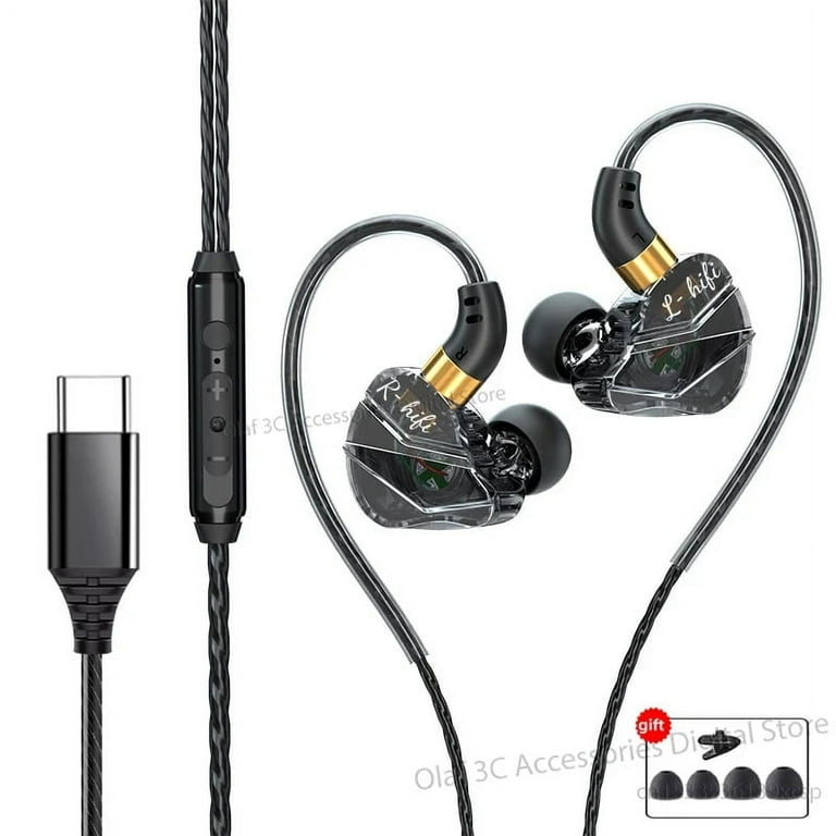 Jack Type C Plug Wired Headphones HIFI Bass Earphone in-Ear
