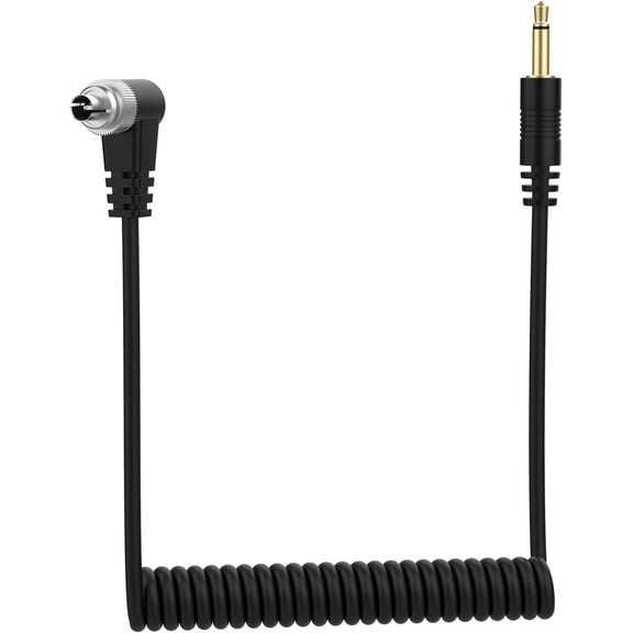 3.5mm to Male Flash PC Sync Cable Coiled Trigger Cord with Screw Lock Compatible with Canon 1D 5D 7D 60D 50D 40D 30D and PocketWizard Plus III/Plus X, Godox X1R X2T XPro, Studio Flash