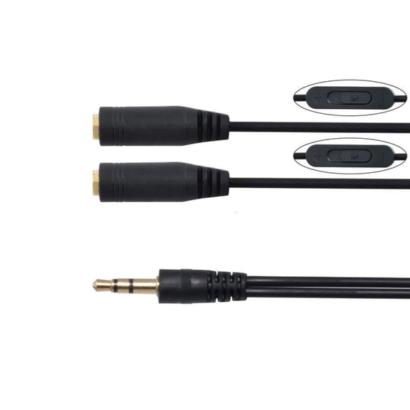 Auditory Splitter Cable 3.5mm Male to Two Female Connectors Wire for Headphones with Independently Vol