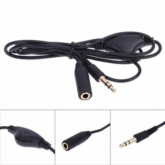 3.5mm Male to Female Earphone Audio Extension Exteneder Cable Volume Control WA