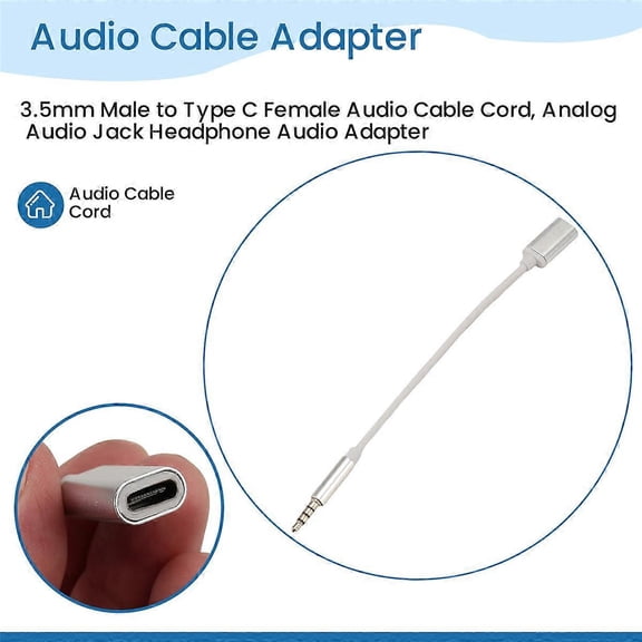 3.5mm Male to Type C Female Audio Cable Cord, Analog Audio Jack Headphone Audio Adapter for MP3 Play