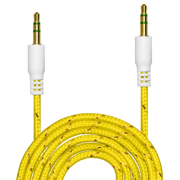 3.5mm Nylon Tangle-Free Auxiliary Audio AUX Cable for Headphones, iPods, iPhones, iPads, Home / Car Stereos and More (Yellow), 3 ft