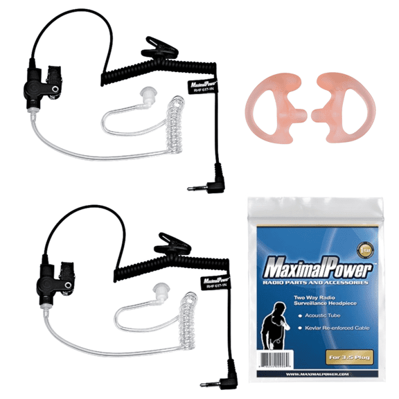 3.5mm Receiver/Listen ONLY Surveillance Headset Earpiece with Clear Acoustic Coil Tube Earbud Audio Kit with One Pair Medium Earmolds for Two-Way Radios (2 Headset+1 Pair Earmold)