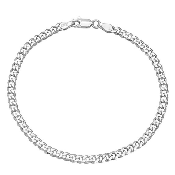 3.5mm Solid .925 Sterling Silver Flat Curb Chain Bracelet, 7 inches