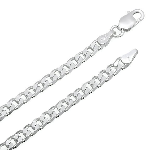 3.5mm Solid .925 Sterling Silver Flat Curb Chain Bracelet, 8 inches + Gift Box