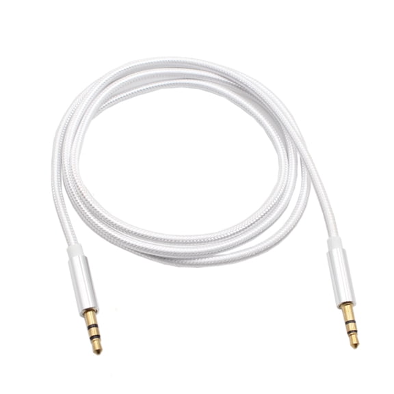 3.5mm Stereo 3-pole Male to Male White Braided Audio Cable for Mobile Phone/Headphone/Speaker/MP3/MP4/Car