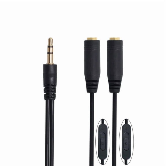 3.5mm Stereo Audio Cord Y Splitter Cable Male to Dual Female Headphone Adapter Wire Line with Volume Control