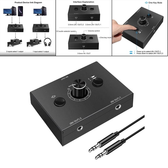 3.5mm Stereo Audio Switcher, 1 Out AUX Audio Selector, for Game