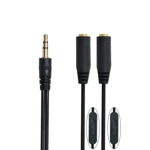 3.5mm Stereo Auditory Cord Y Splitter Cable Male to Double Female Headphone Adapter Wire Line with Vol Control